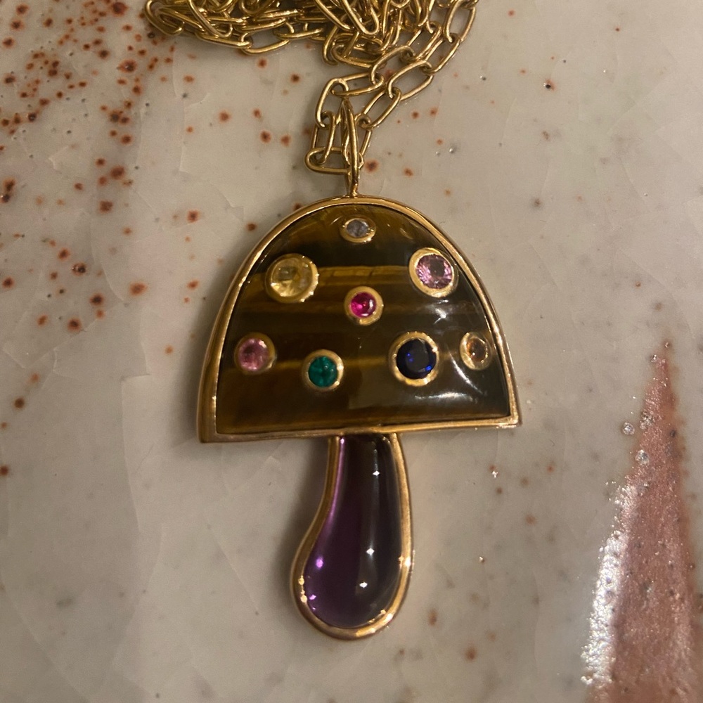 Brent Neale Tiger’s Eye and Amethyst Large Mushroom 18k 32”